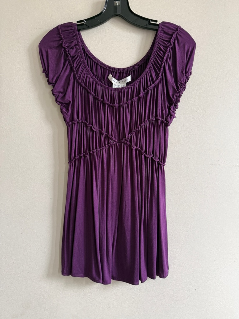 Max Studio Deep Purple Smocked Scoop Neck Tunic Top